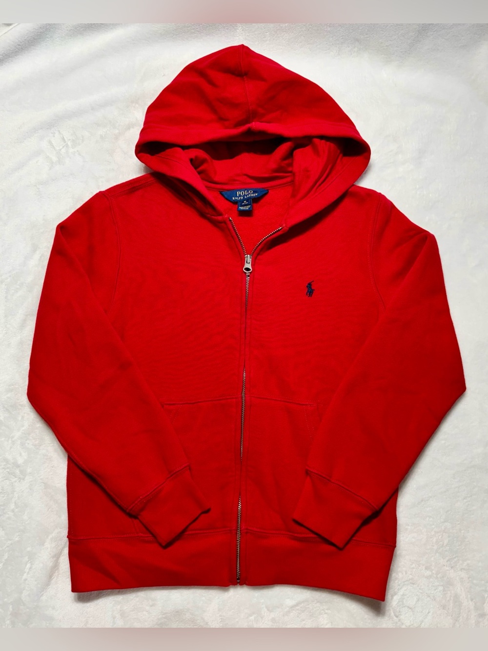 Polo by Ralph Lauren Boys Bright Red Zip Hoodie with Navy Pony
